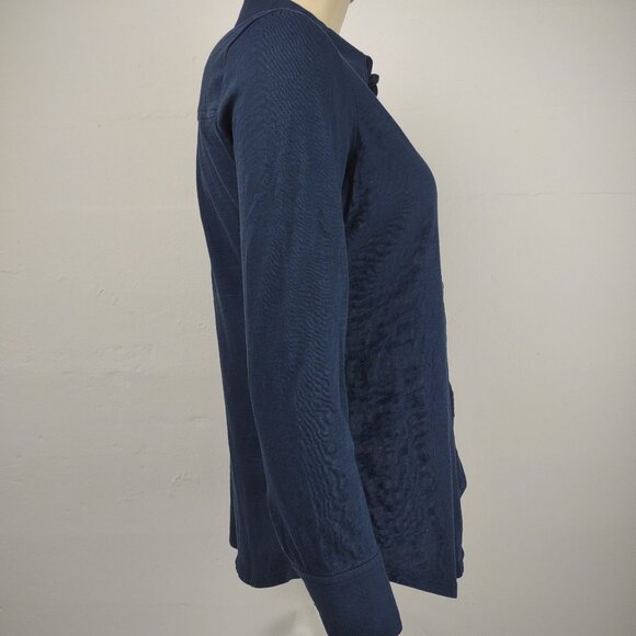 Theory dark blue navy 100% Cotton button front shirt blouse ladies Medium - Picture 3 of 7